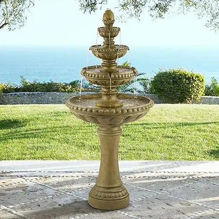Sag Harbor 66 High Large Italian Outdoor Decor Sand Stone Floor Fountain with Light LED Waterfall 4-Tier Standing Basin Water