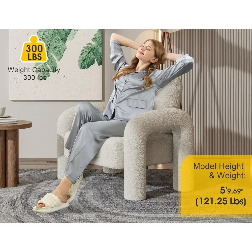 Modern Teddy Sherpa Accent Chair – Fluffy Upholstered Cozy Reading Armchair