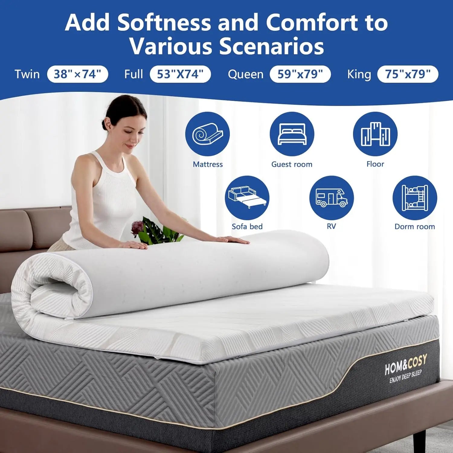 Hcore 3-Inch Extra Firm Mattress for Pain Relief Cooling Gel Bamboo Charcoal Mattress with Removable Cover