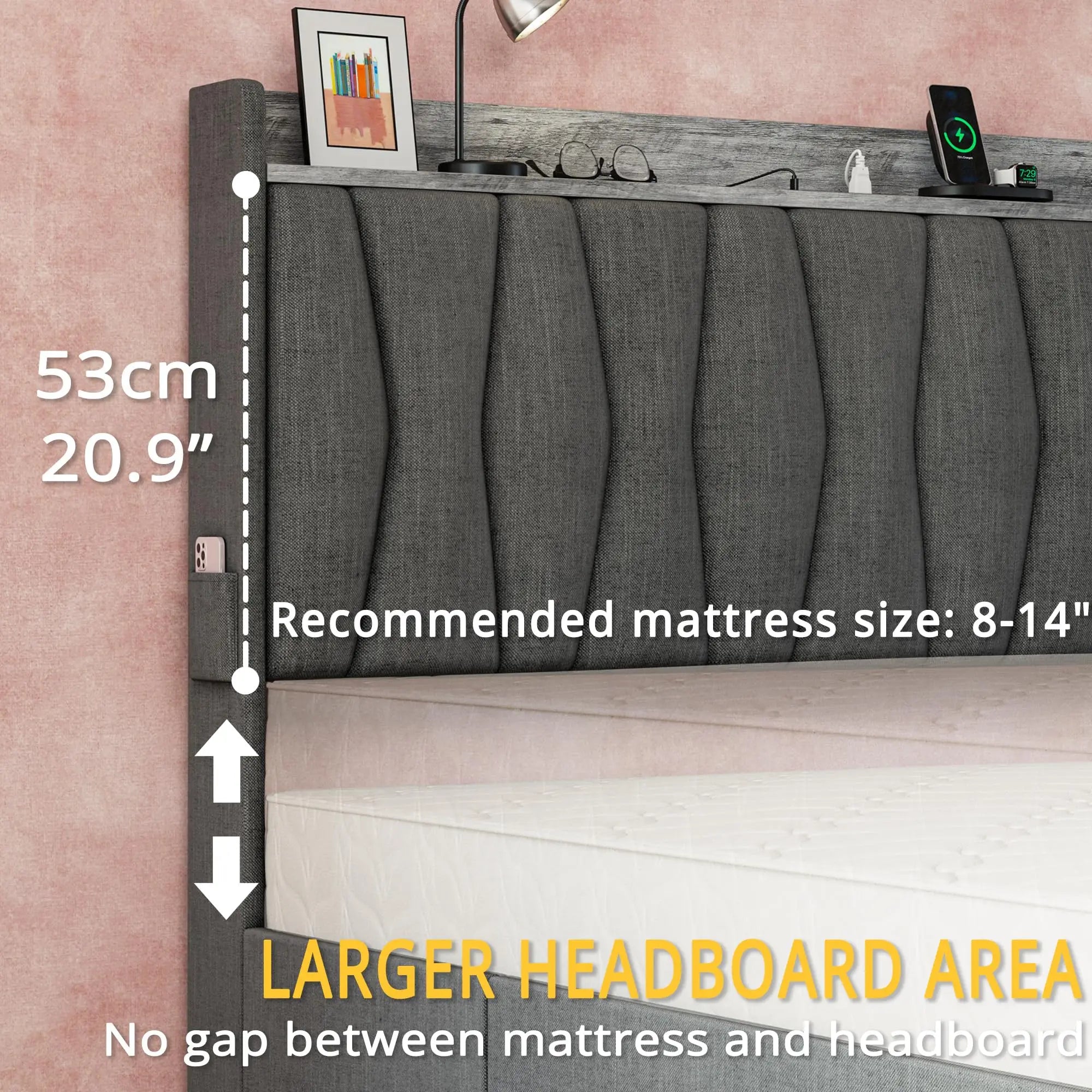 Upholstered Platform Bed Frame with 3 Storage Drawers – Storage Headboard & Charging Station