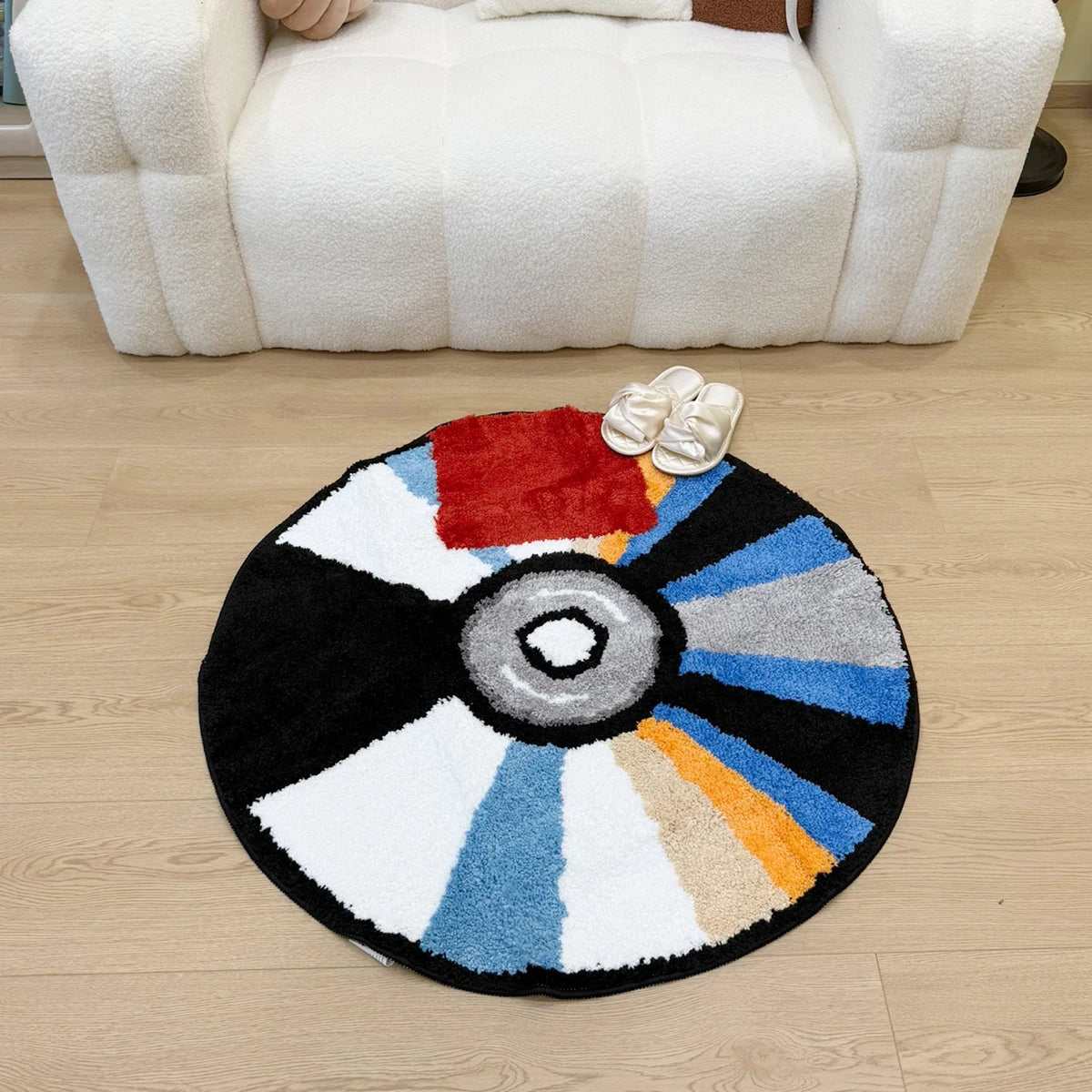 Round CD Shaped Tufted Flocking Rug, 3D Soft Pile Non-Slip Carpet, Modern Home Decor for Living Room Bedroom