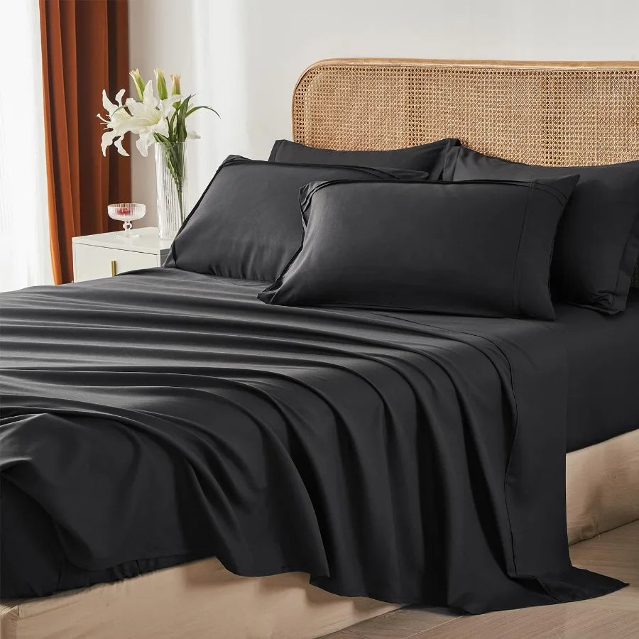 King Size Bed in a Bag 7 Piece Comforter Set with Striped Textured Soft Black Microfiber Comforter and Sheet Set All Season