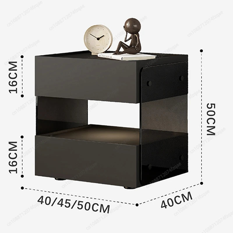 Italian Design Bedside Cabinet with Tempered Glass and Silent Drawer Organizer for Home Bedroom Furniture Eco Friendly Material