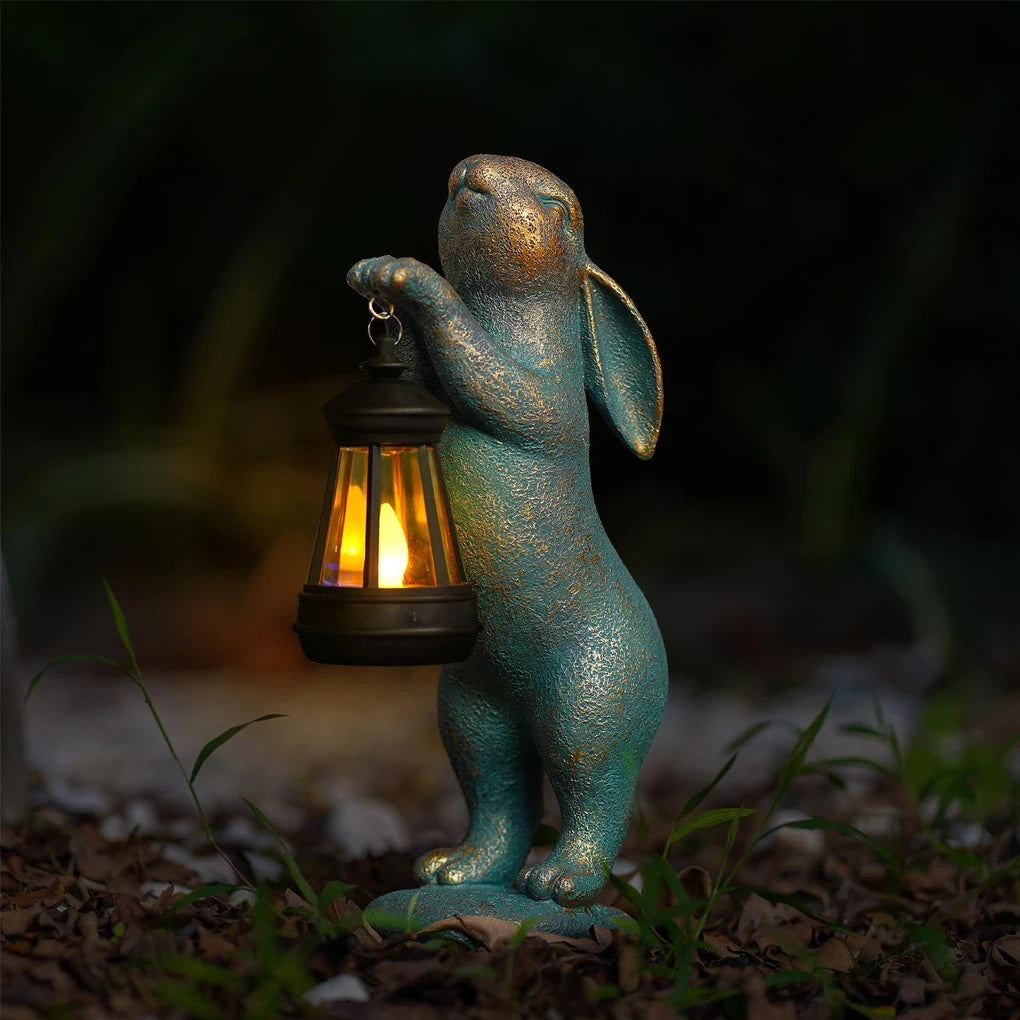 Garden Statues Rabbit with Solar Lantern Outdoor Bunny Figurines Decorations for Patio Yard Lawn Ornaments Gifts