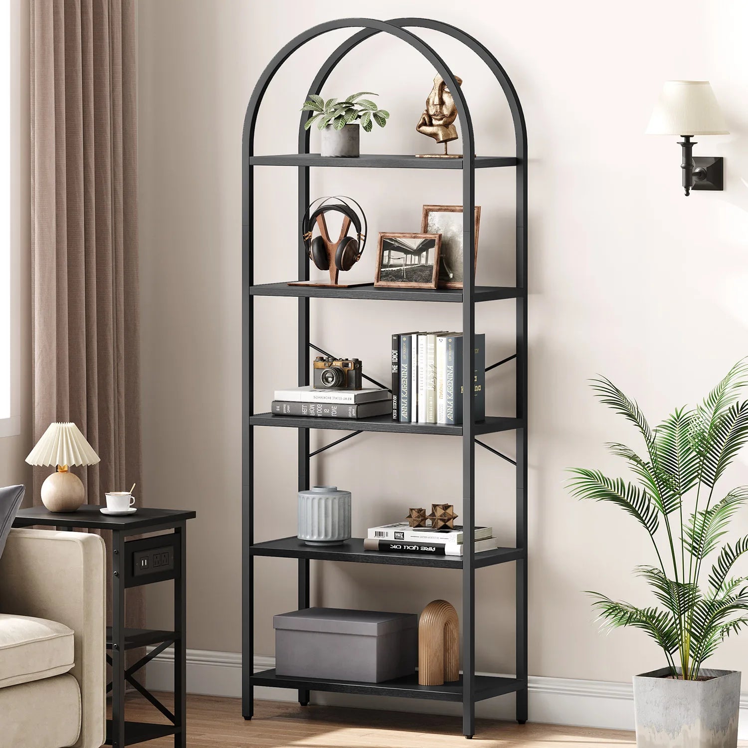 5-Tier Arched Bookshelf – 180 cm Tall Industrial Open Display Rack