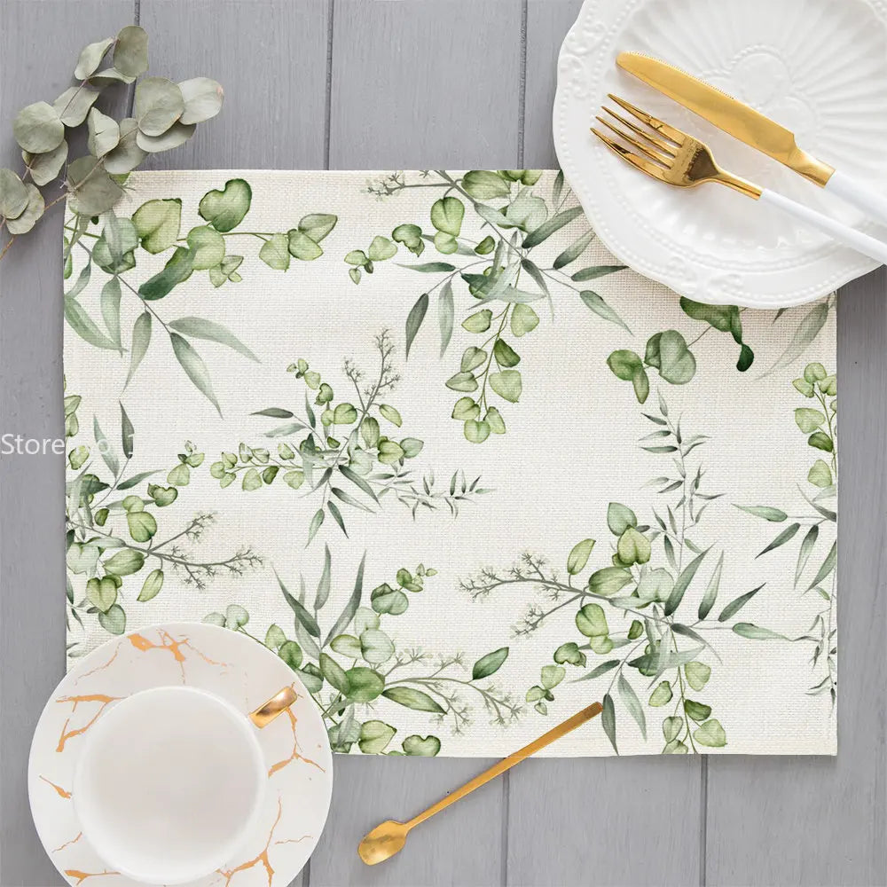 Bohemian Floral Pattern Placemat Kitchen Decor Cotton Linen Boho Dining Table Mats Coaster Pad Bowl Coffee Cup Mat 40X30cm