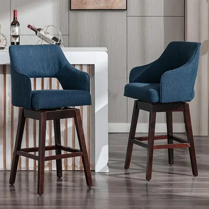 27″ Counter-Height Swivel Bar Stools – Linen Upholstered with High Back (Set of 2)