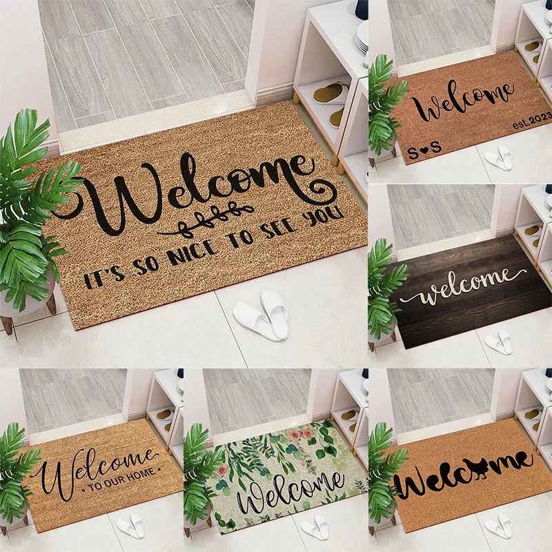 Welcome Inspired Patterned Door Mat Artistic Elegant Print Mat Non Slip Floor Mat For Entryway Doorstep Home Decor