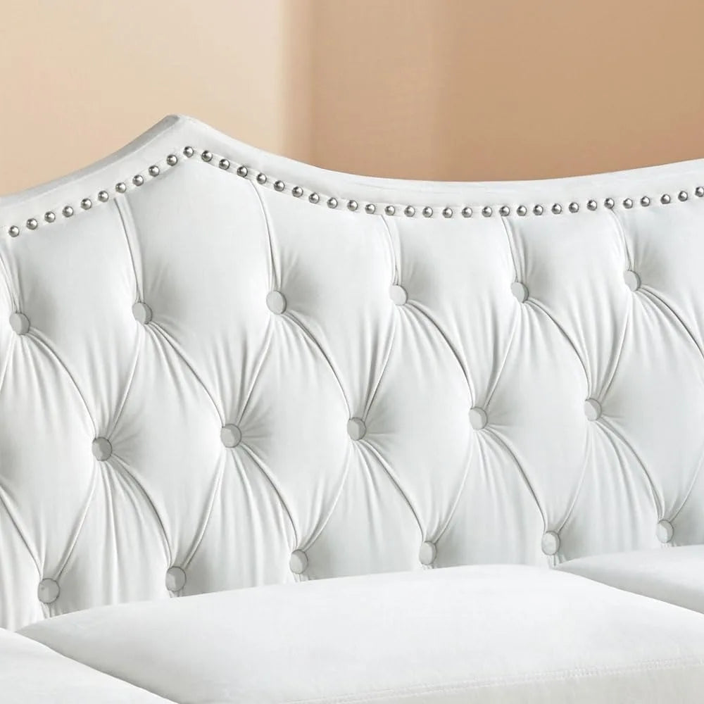 3 Seater Chesterfield Sofa Velvet for Living Room, Modern Tufted Velvet Couch 3 Seater with Scroll Arms and Nailhead, Chesterfie