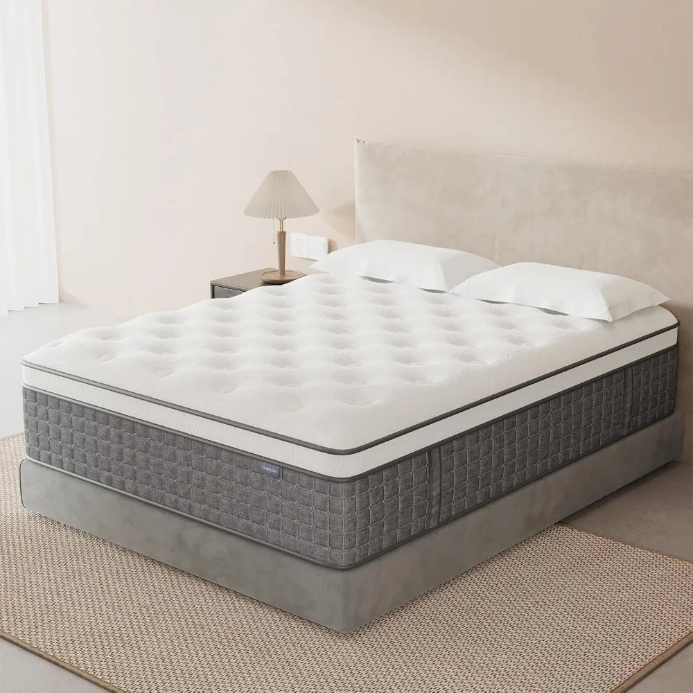 Mattress King Size, Medium Firm 10 Inch Mattresses with Extra Lumbar & Shoulder Support, Hybrid Mattress King with Gel Memory