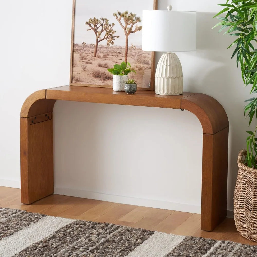 Modern Brown Waterfall Curved Console Table by SAFAVIEH Home Collection, Fully Assembled