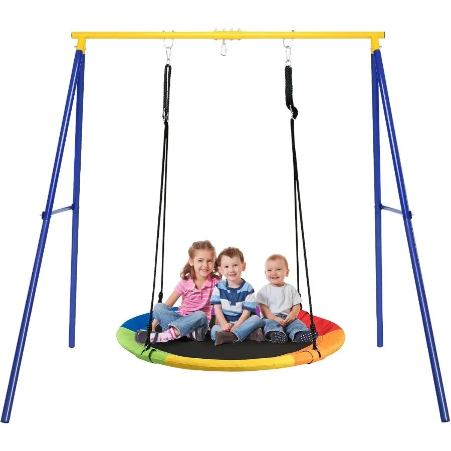 Heavy-Duty Metal A-Frame Swing Set – 40″ Saucer Swing with Adjustable Ropes
