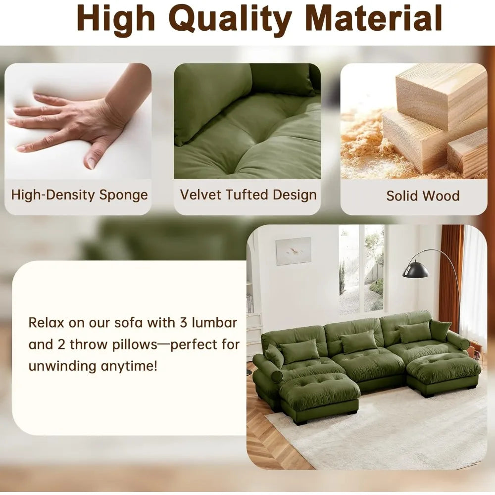 Velvet Modular Sectional Sofa,130" W Oversized U Shape Cloud Couch with 2 Ottomans,Free Combined 3 Seater Comfy Sofa