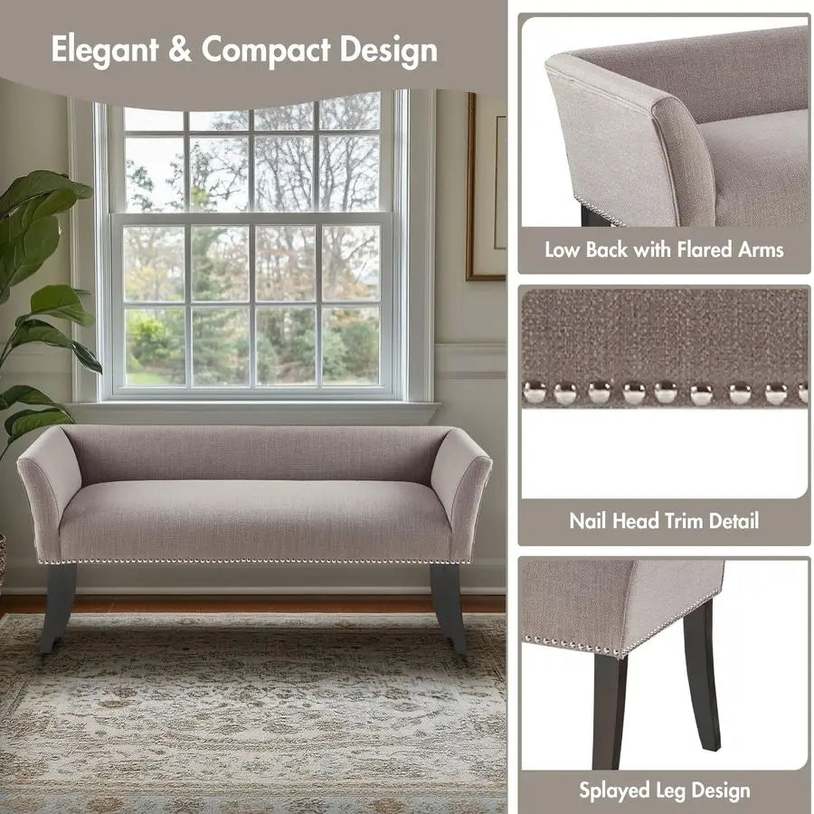 Upholstered Accent Bench with Back – Nailhead Trim Entryway Bench