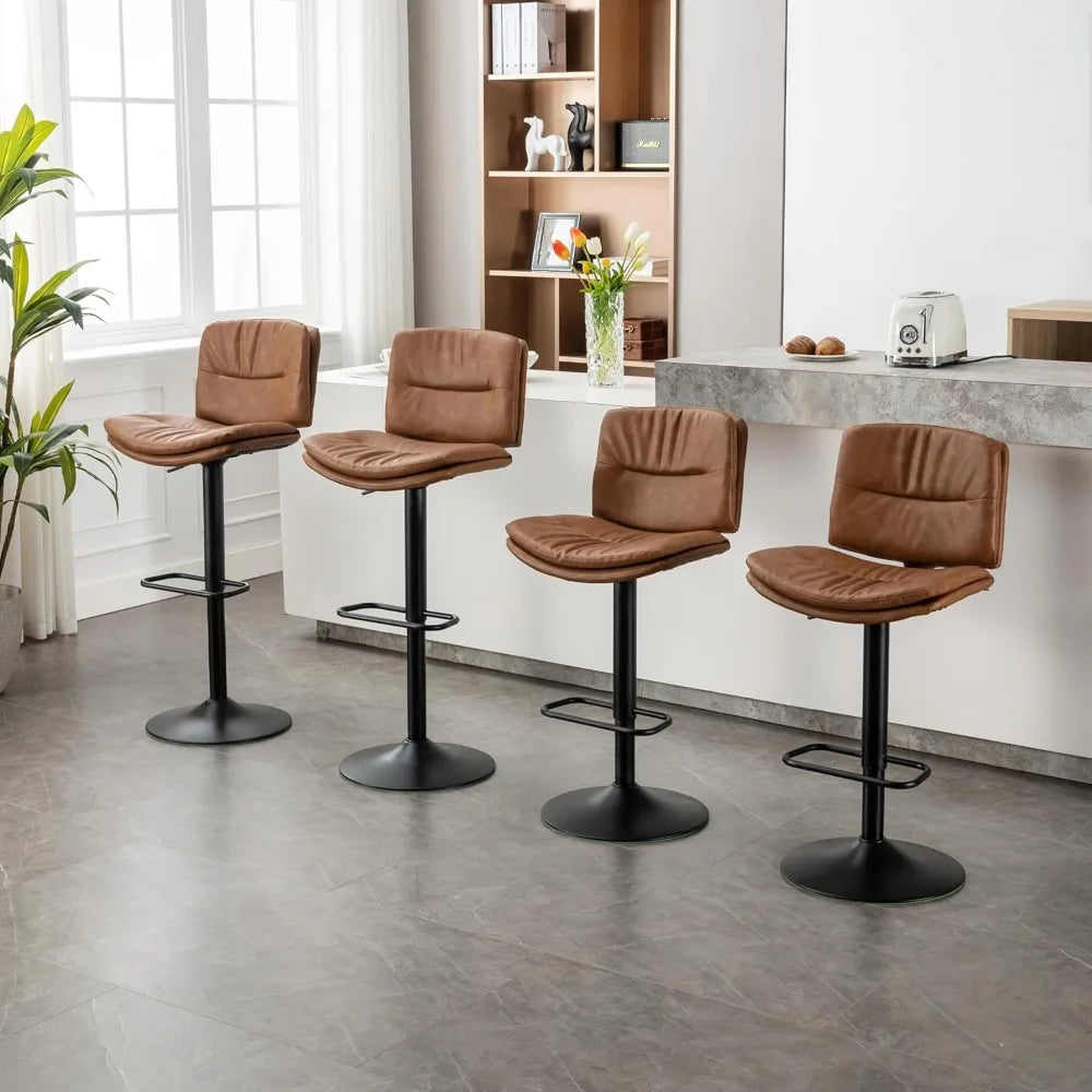 Swivel Counter-Height Bar Stools – Double-Layer Upholstered Faux Leather (Set of 4)
