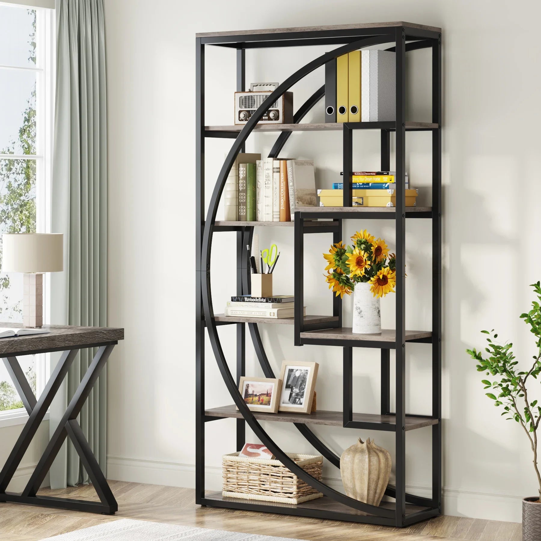 Tribesigns Industrial 5-Tier Étagère Bookcase – 70.8″ Tall, Vintage Grey