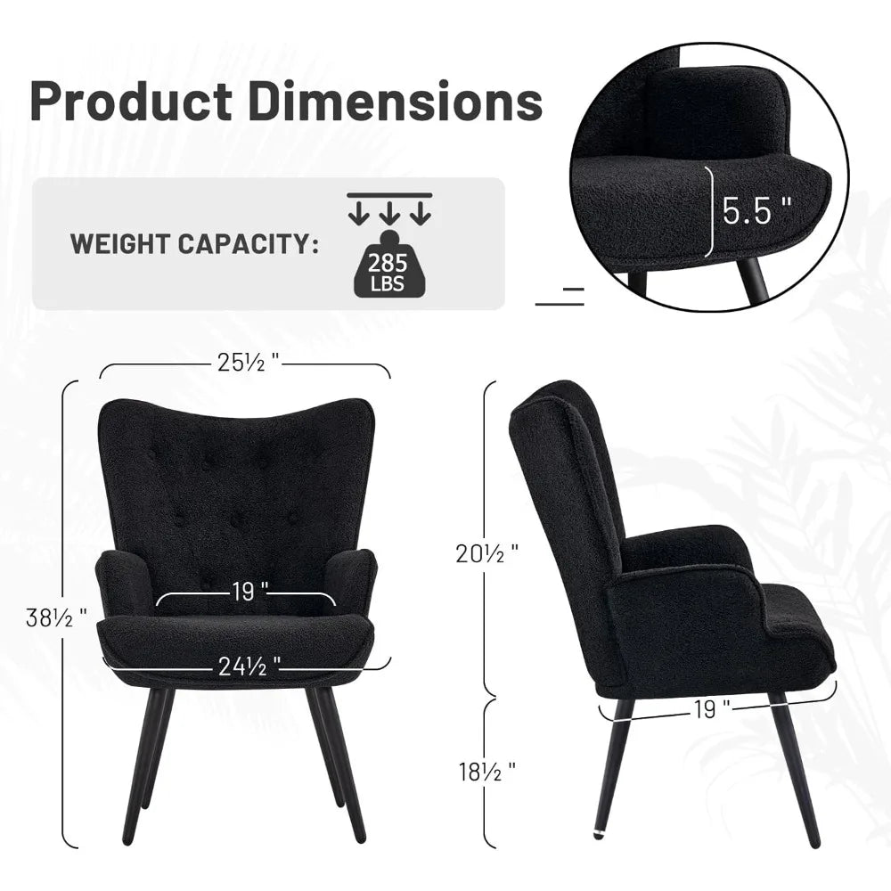 Bouclé Accent Chair – High-Back Tufted Wingback Reading Armchair