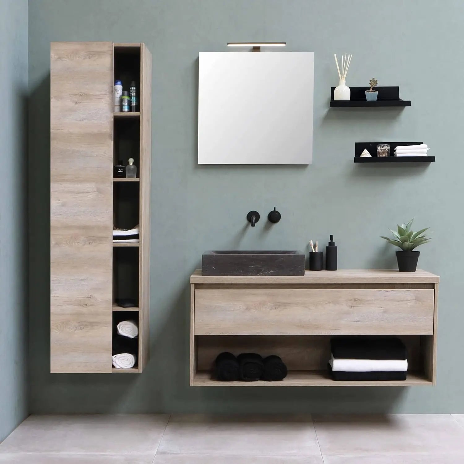 Black Floating Shelves | Set of 5 | Wall Shelf | Wood Bathroom Shelves | Bedroom | Living Room | Kitchen | Office & More (Black