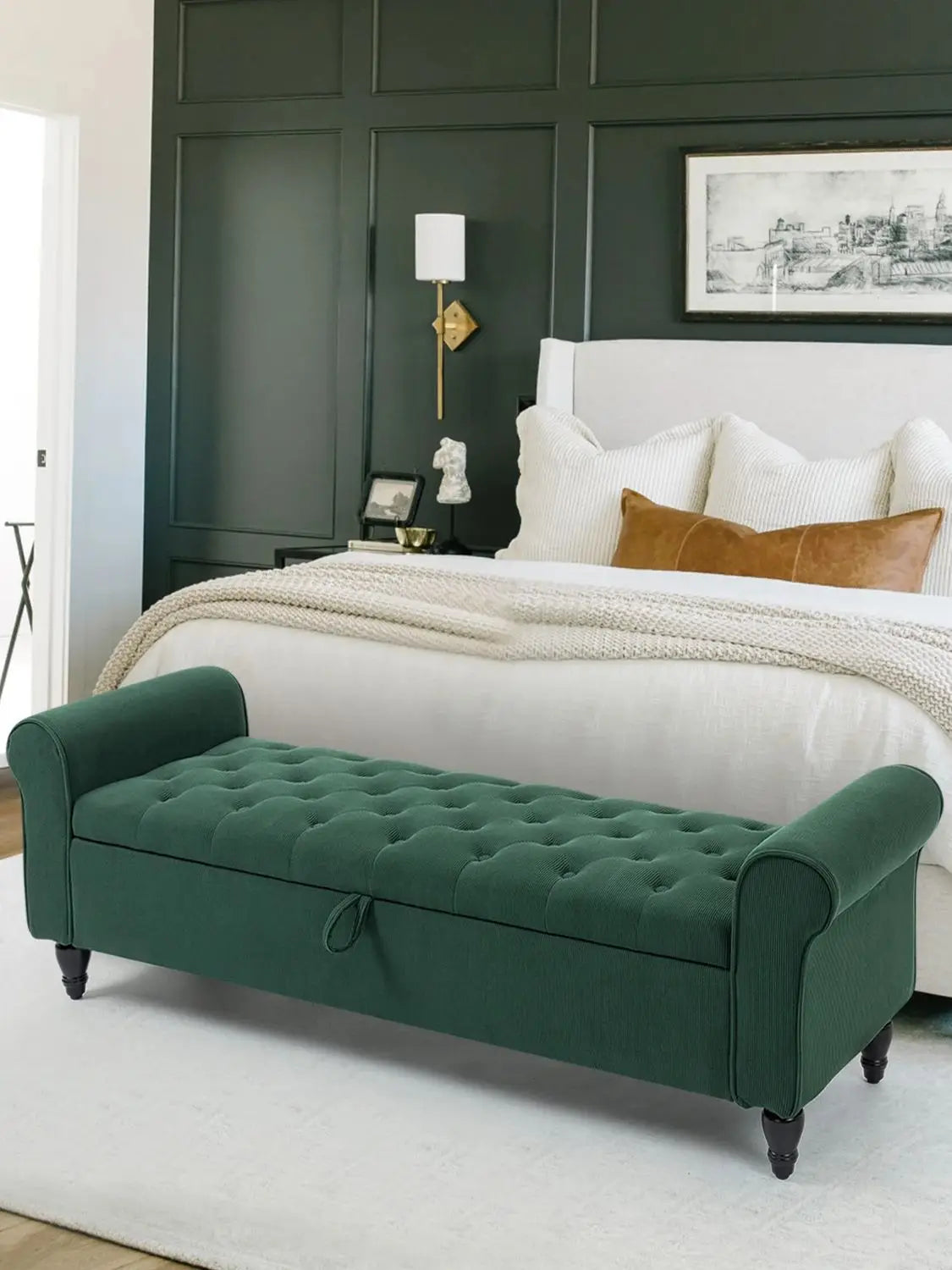 Storage Ottoman Bench – 63″ Upholstered Tufted End-of-Bed Bench