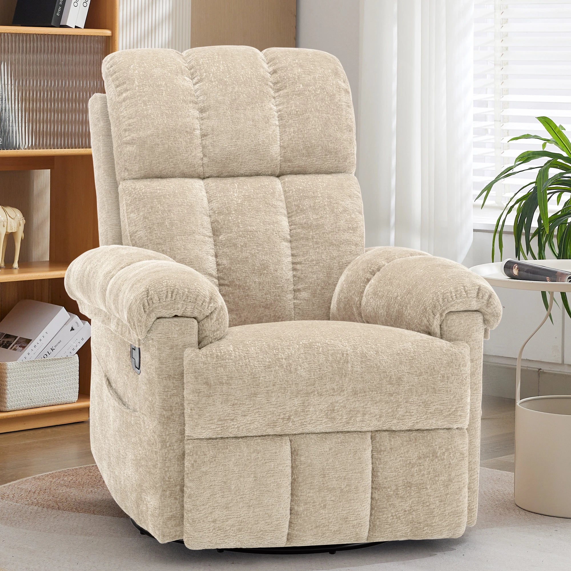 Korser Swivel Rocker Recliner Chair with Side Pockets Small Recliner for Small Spaces for Living Room, Nursery, Chenille