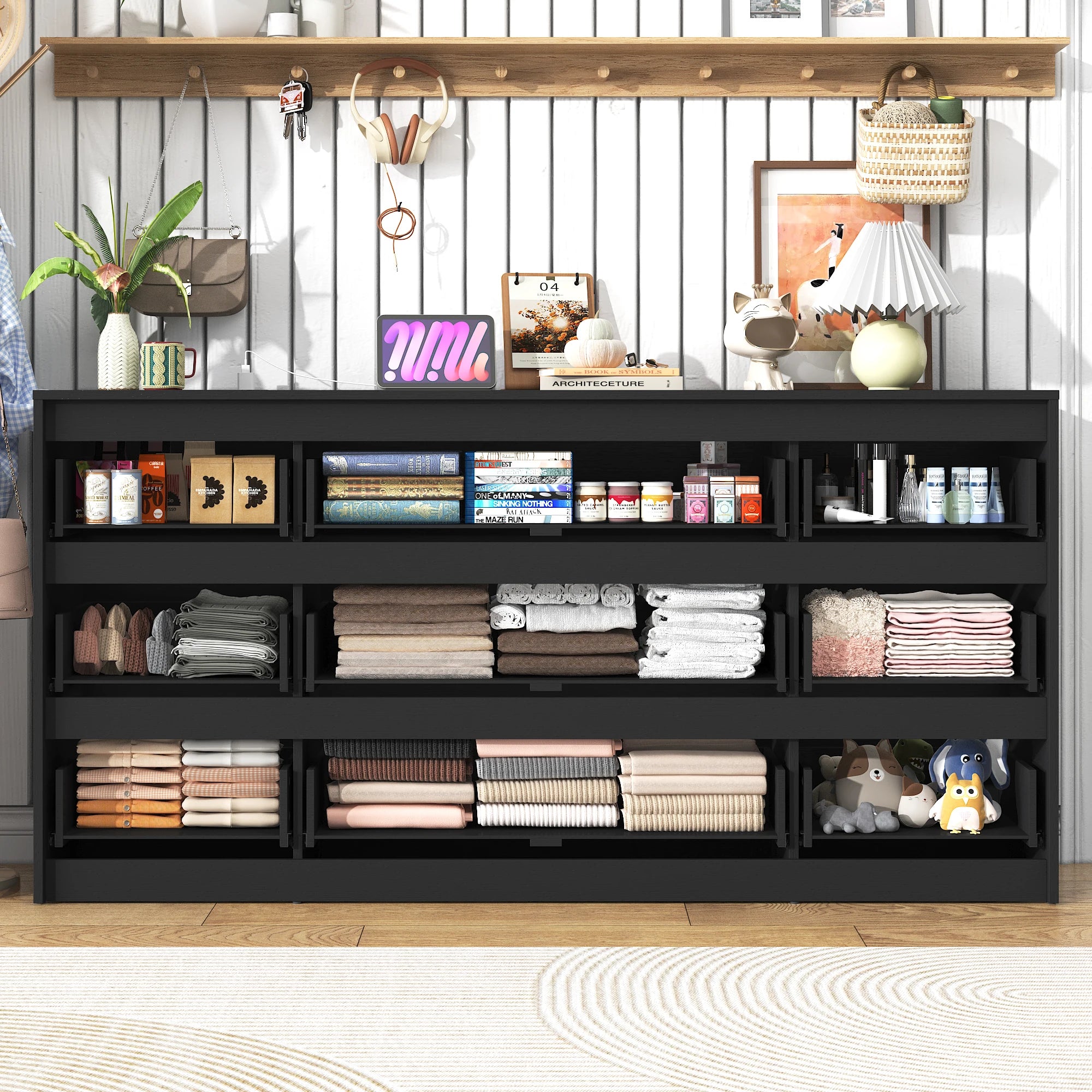 9 Drawer Dresser for Bedroom, 63" Modern Large Wood Chest of Drawers with Charging Station Handle Free, Storage Organizer Closet