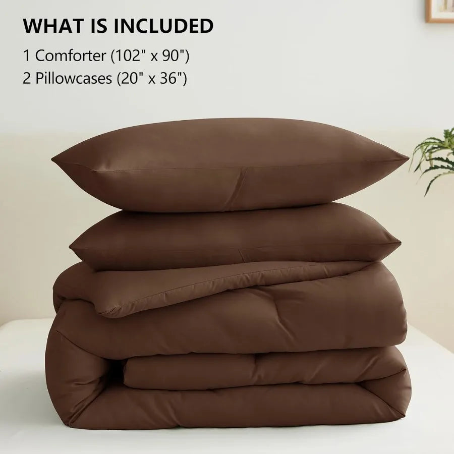 King Size Comforter Set Brown 3 Pieces Solid Comforters King Size Breathable Quilted Style Bedding Set Luxury Soft Bed Set with