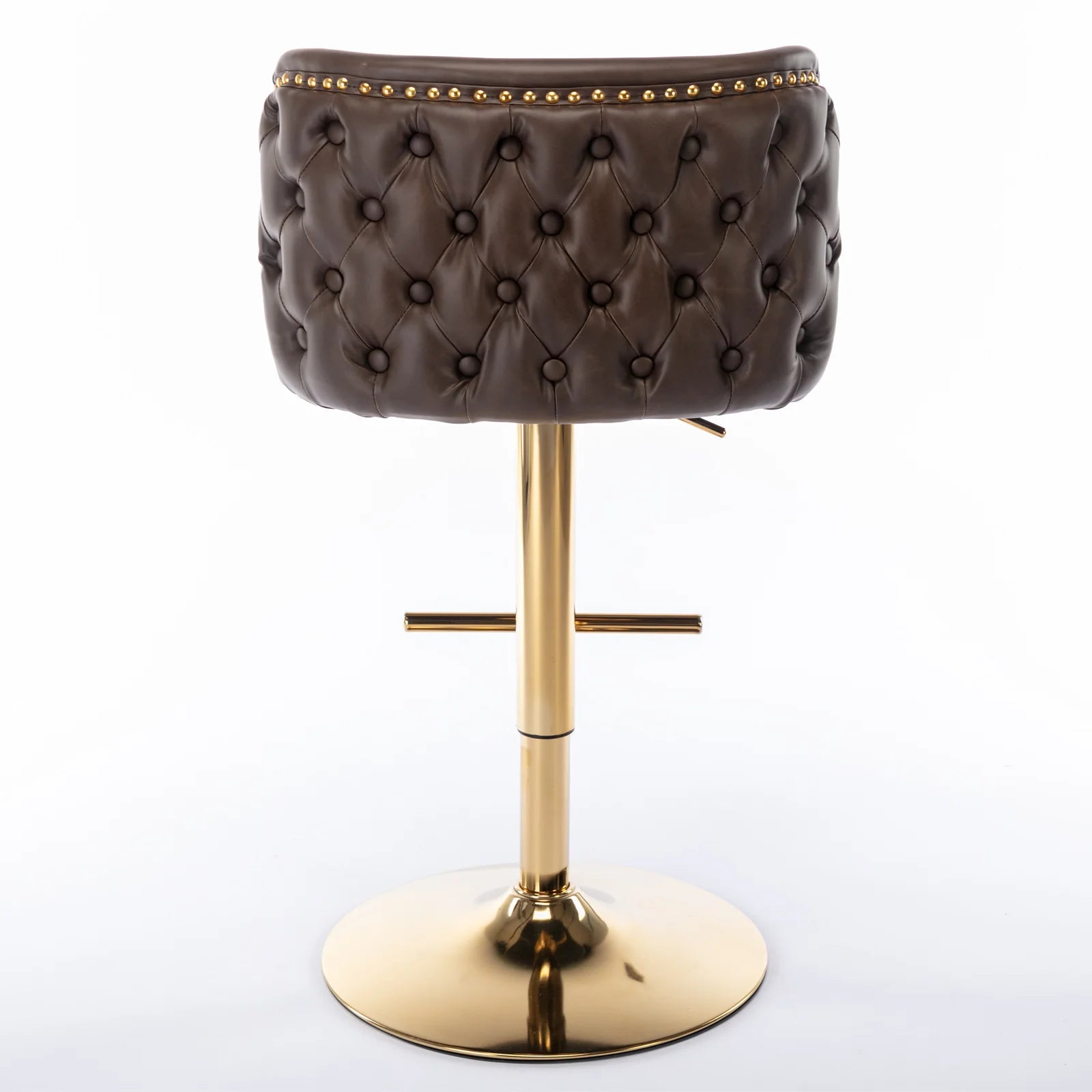 PU Leather Swivel Bar Stools – Adjustable Counter Chairs with Gold Nailheads (Set of 2)
