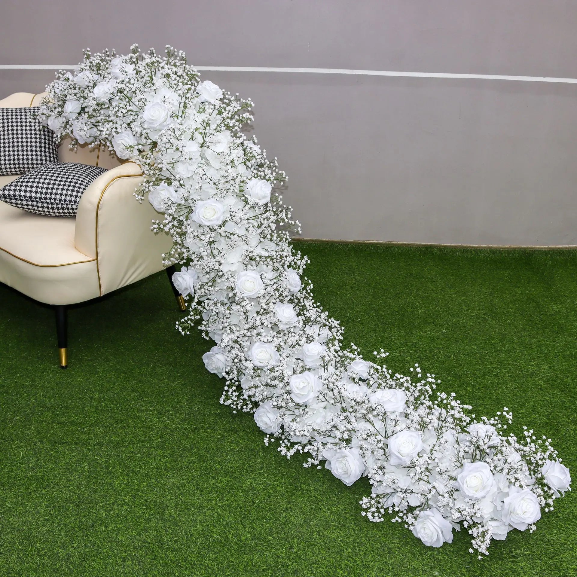 Uflower Luxury Artificial Flower Row Wedding Backdrop Birthday Party Centerpiece Decoration Flower Event Stage Flora Decor