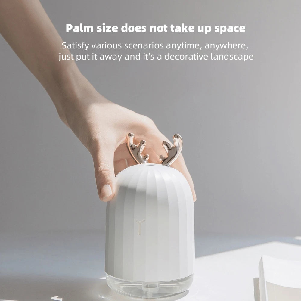 Mini Diffuser Portable deer humidifier with color LED lights, automatic shutdown, ultra quiet, suitable for sleep and relaxation