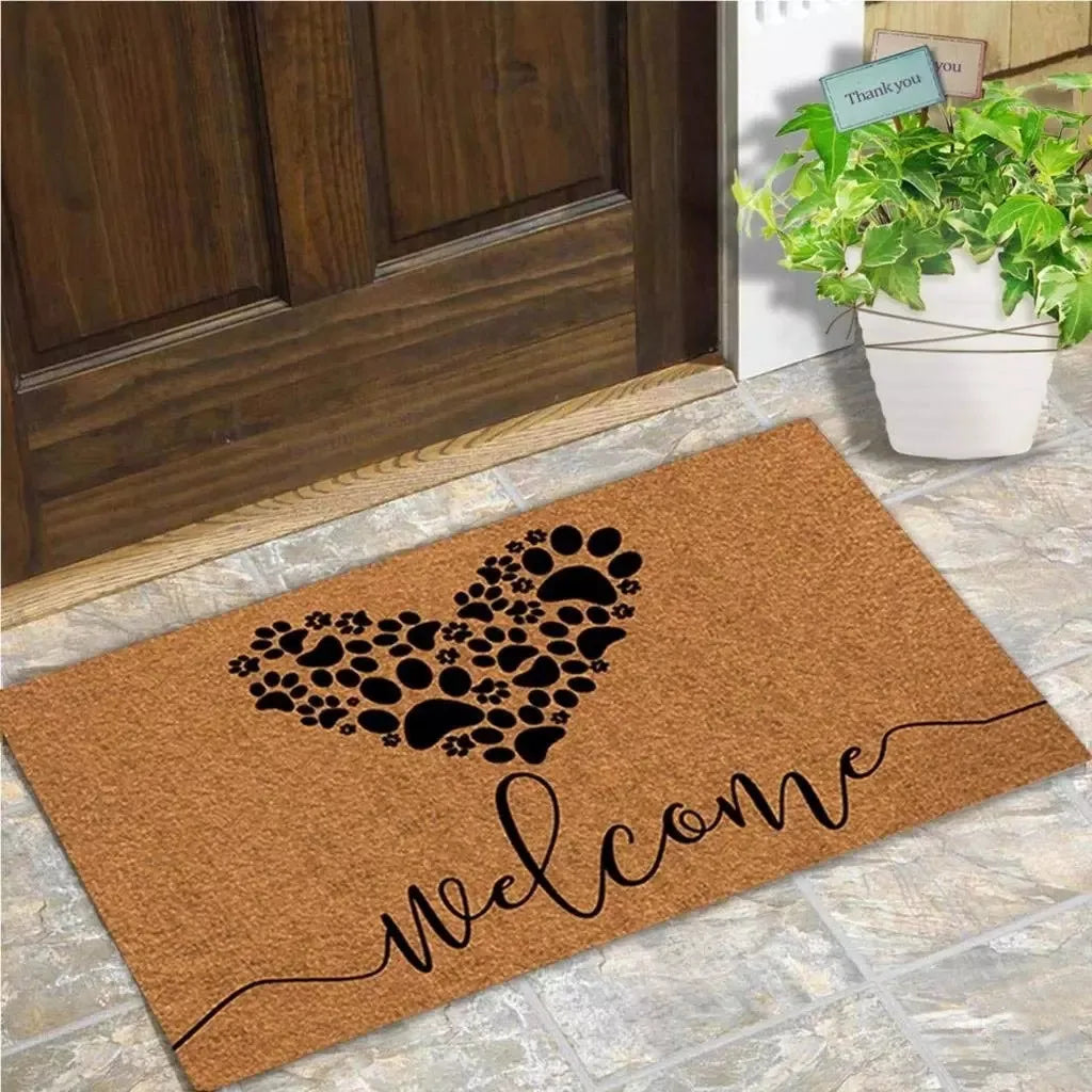 Doormat Entrance Floor Mat Funny Welcome Dog Paws Love Door Mat Home Decorative Indoor Outdoor Doormat water absorption mat