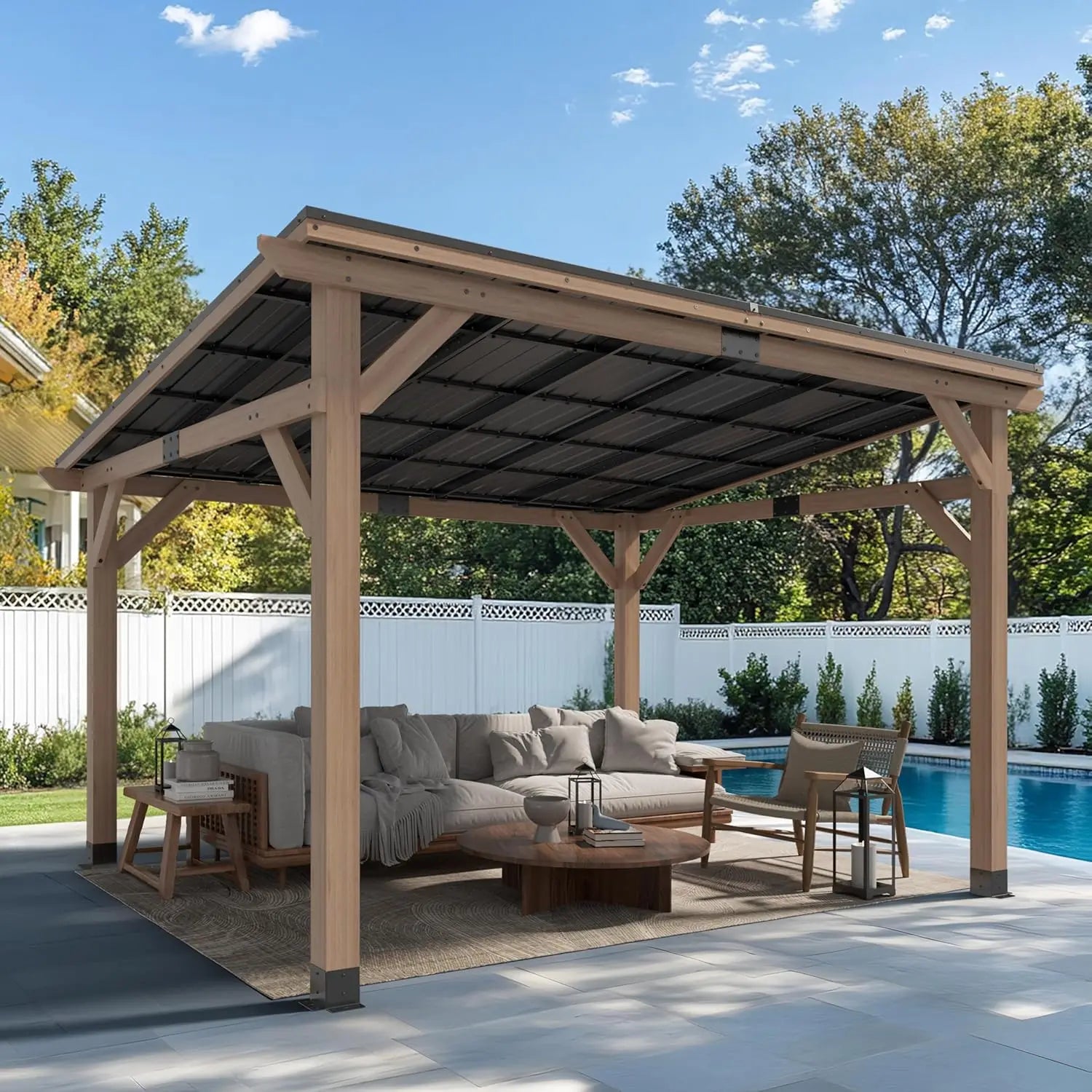 Wood Patio Gazebo – 10 ft × 12 ft Cedar Hardtop Pavilion