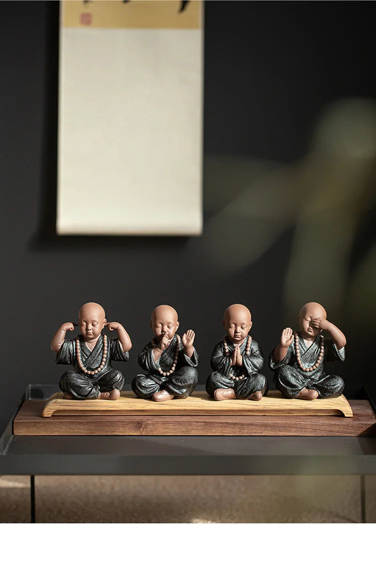 Ceramics Four Not Small Monk Statue Ceramic crafts Chinese characteristic decoration luxurious Home, Study, office accessories