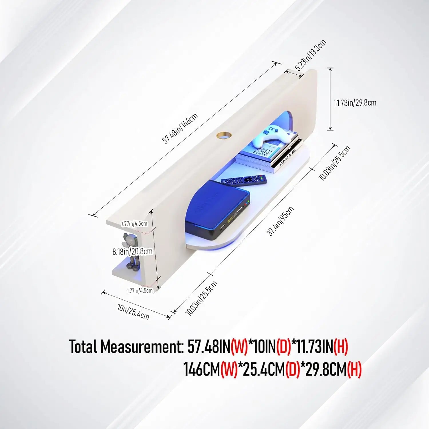 Floating Tv Stand With Led Lights, 58'' Wall Mounted Tv Shelves With 1 Open Shelf, Modern Entertainment Media Console Center