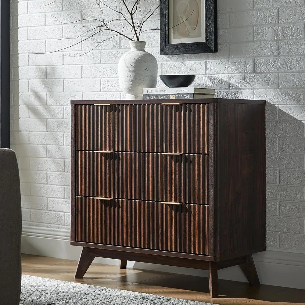 32" tall fluted nightstand, modern side table, 3 drawers end table w/storage, bedside table for bedroom, living room, curved pr