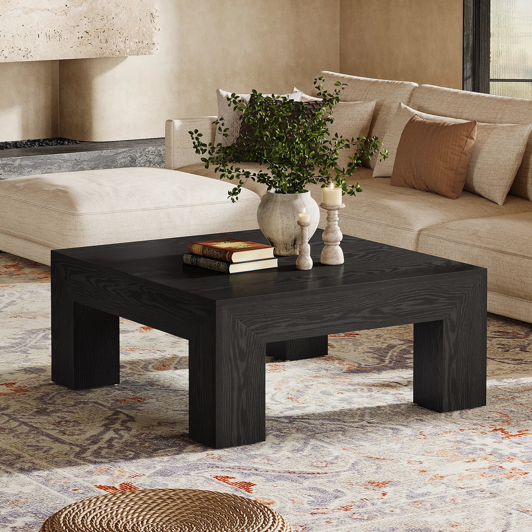 Tribesigns 39.4-Inch Square Farmhouse Coffee Table – MDF Accent Center Cocktail Table with Sturdy Wooden Legs