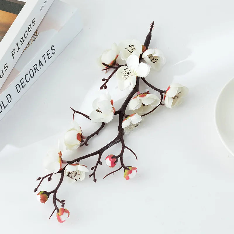 1pcs Bonsai Silk Flowers Plum Artificial Potted Plants Blossoms Simulation Winter Plum Branch Bonsai Wedding Home Room Decorate