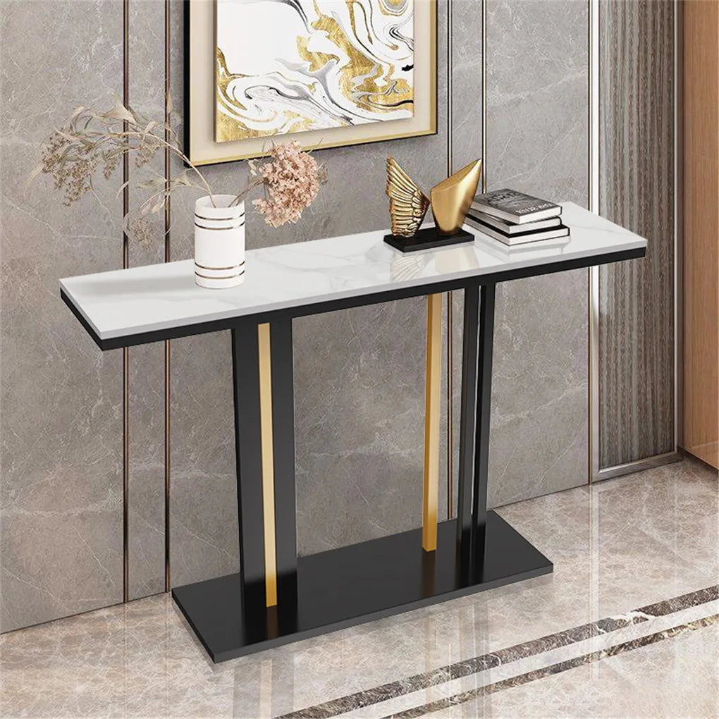 Delicate Texture Marble Console Table Living Room Bedroom Narrow Long Sofa Table Hall Display Stand Black Gold