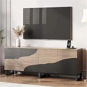 Black 70-Inch TV Stand with Power Outlet, Large Entertainment Center for 75 TVs, Adjustable Storage Cabinet
