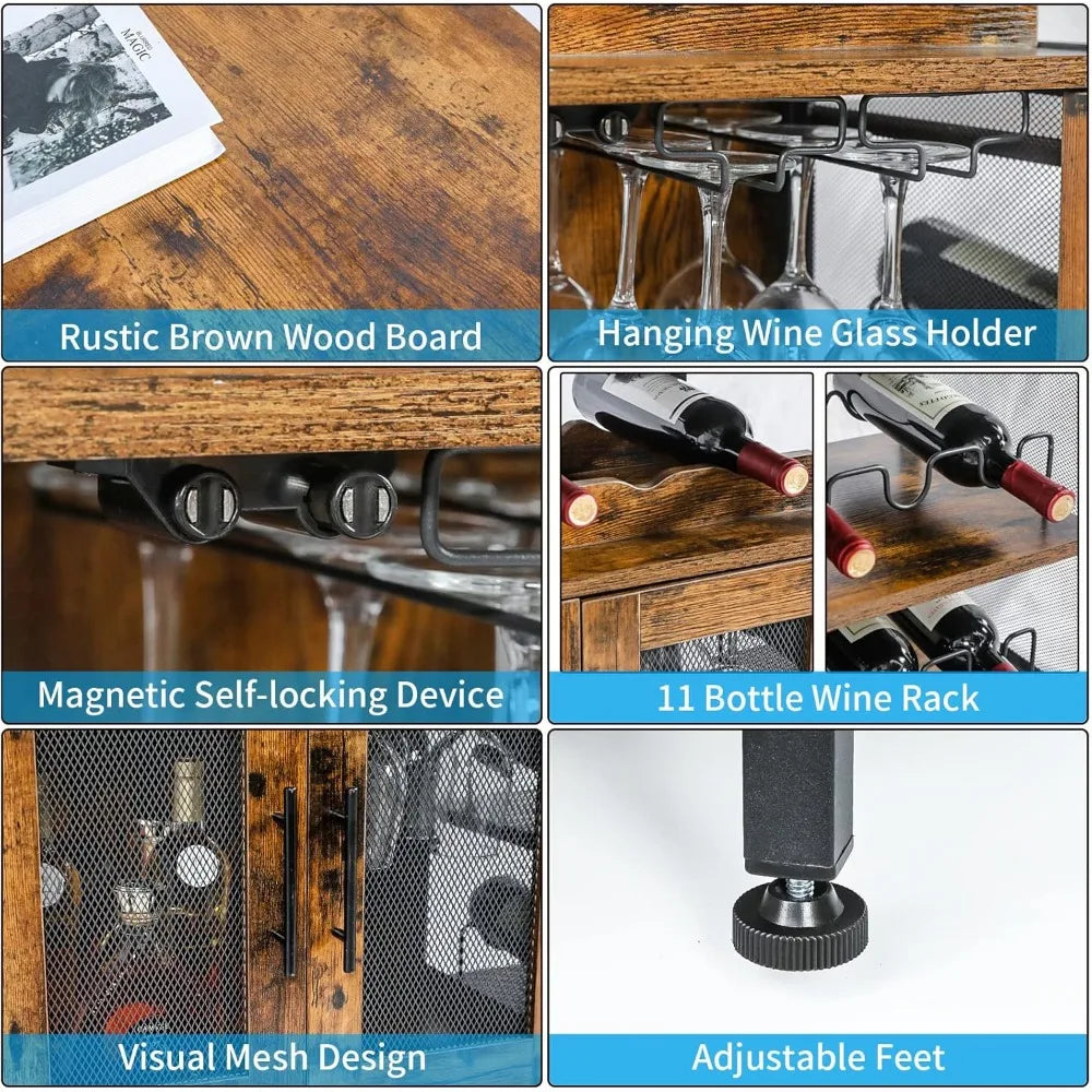 Detachable Wine Rack Cabinet – Coffee Bar Sideboard with Glass Holder