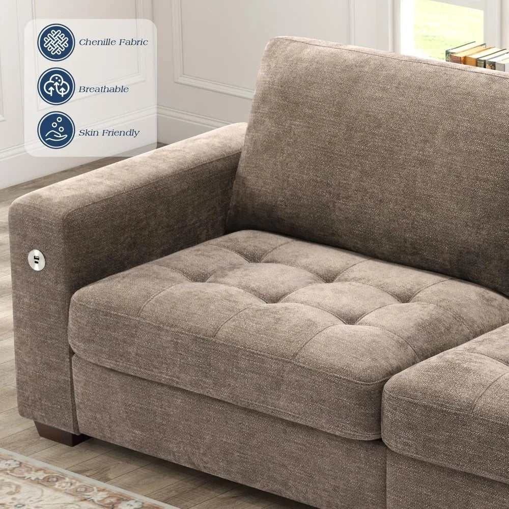 Sofas for Living Room, Chenille Loveseat Couch Set, Small Sofa, 3 Seater Sofa, USB Charging, Removable Sofa Cover,Sol