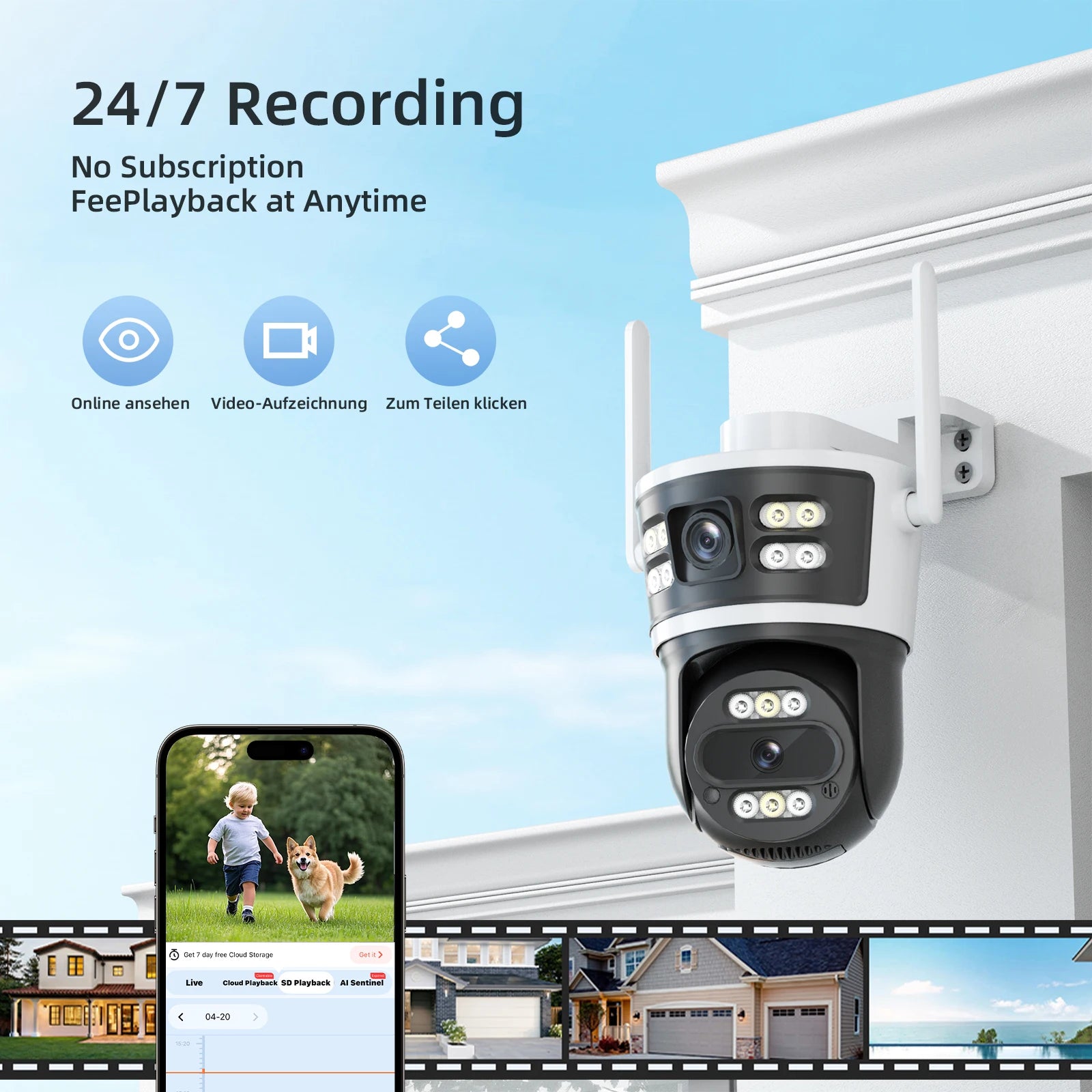 2Pcs Dual Lens WiFi Camera Smart Home Security PTZ IP Cameras 5MP Wireless Outdoor Dual Screens Auto Tracking Video Surveillance