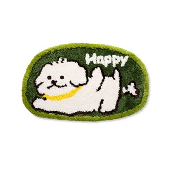 VIKAMA Maltese Cute Dog Short Plush Bedroom Bedside Girly Carpet Bathroom Absorbent Wearable Floor Mat Home Decoration