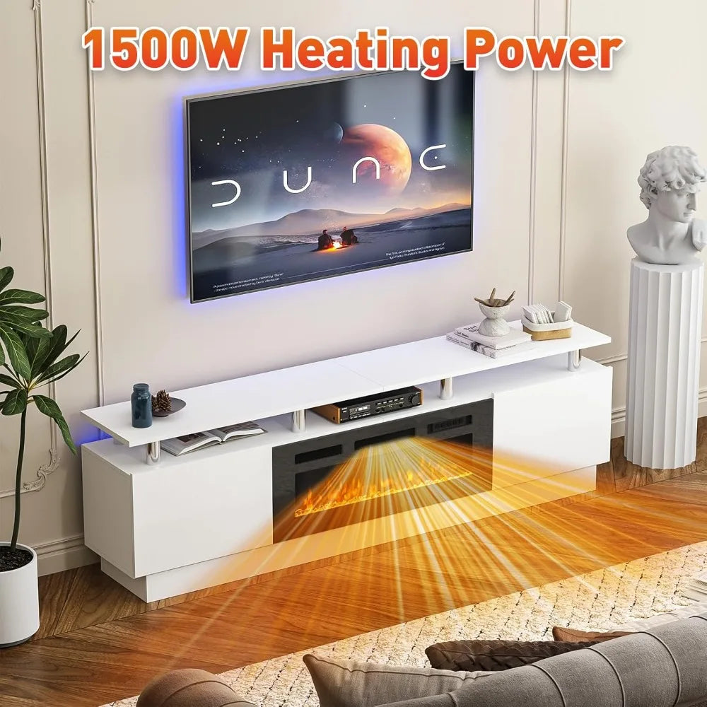 80" Modern Entertainment Center with 36 Inch Electric Fireplace Remote Control LED Light Fire Place - Wood TV Stand