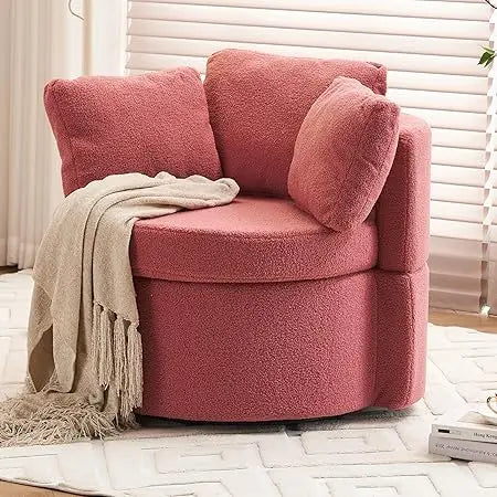Oversized Swivel Barrel Accent Chair – Modern Bouclé Lounge Club Chair with Pillows
