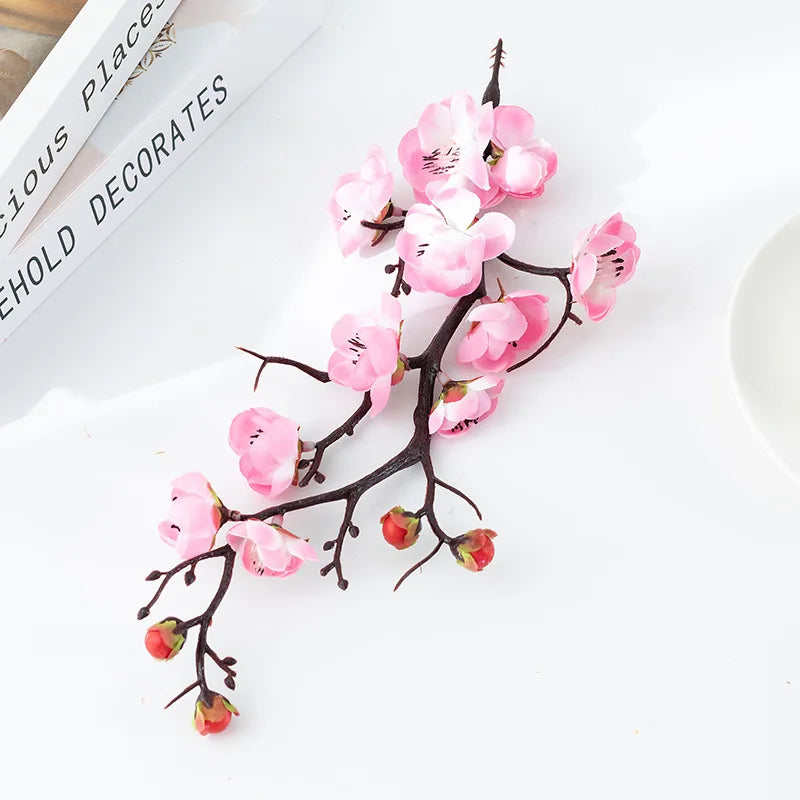 1pcs Bonsai Silk Flowers Plum Artificial Potted Plants Blossoms Simulation Winter Plum Branch Bonsai Wedding Home Room Decorate