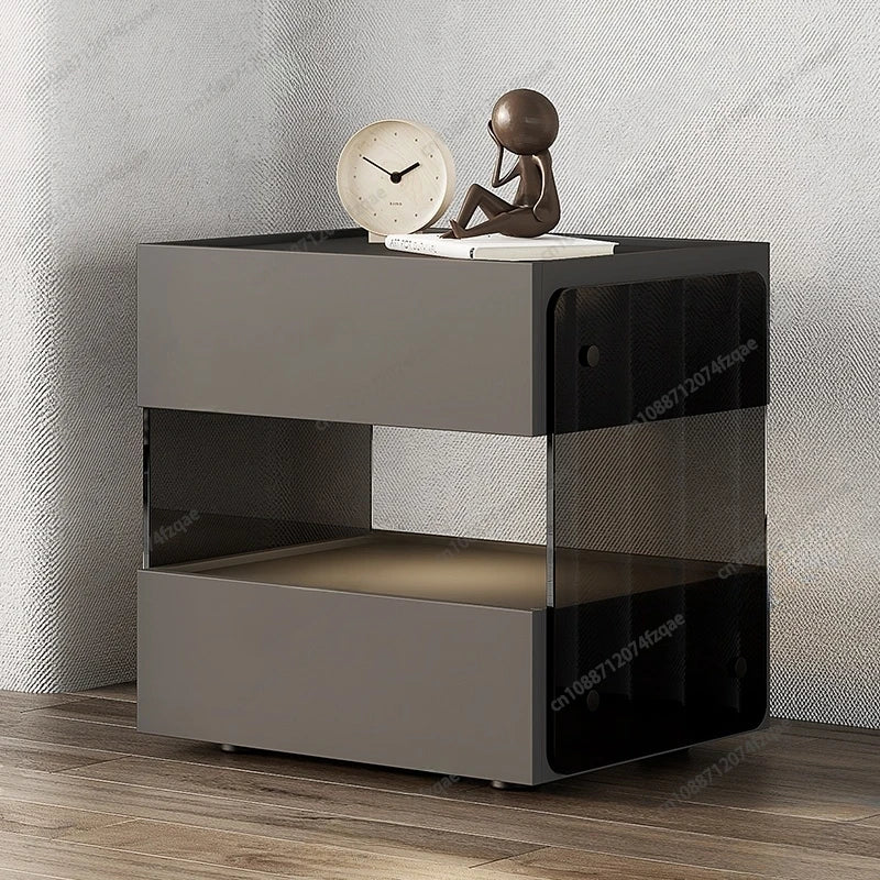 Italian Design Bedside Cabinet with Tempered Glass and Silent Drawer Organizer for Home Bedroom Furniture Eco Friendly Material