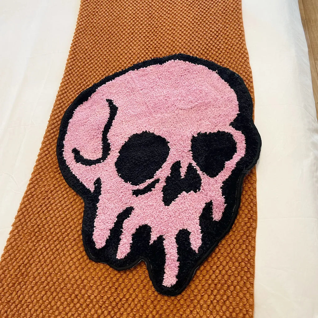 Pink Melted Skull Tufted Rug – Aesthetic Entrance & Hallway Floor Mat