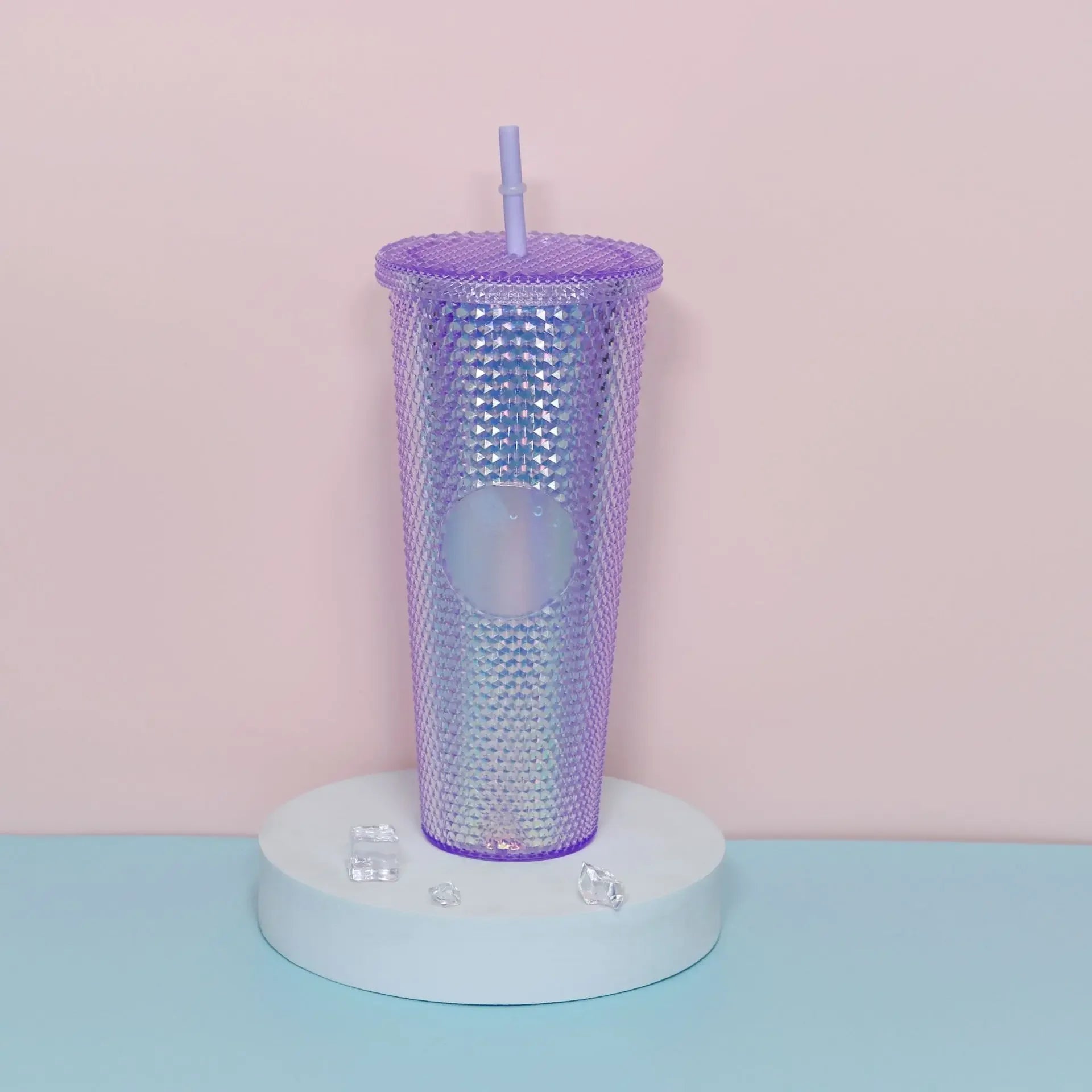 Diamond Pattern Double Layer Plastic Straw Cup with Gradient Color for Outdoor Travel Sports Drinkware Camping Gifts New