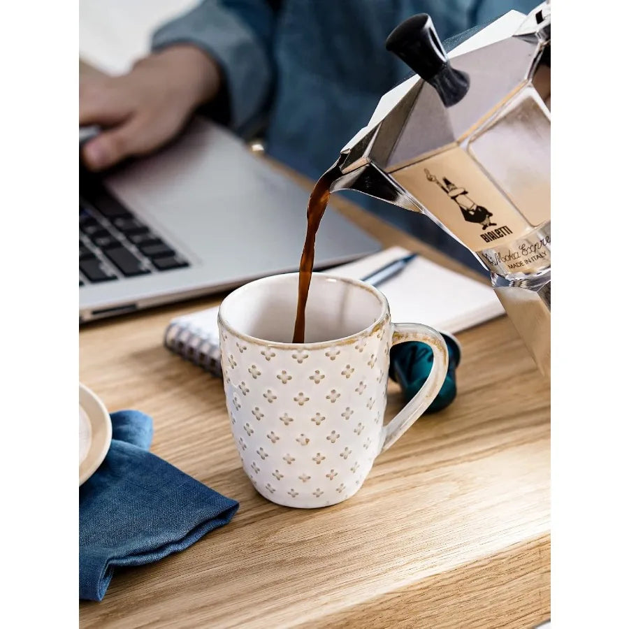 12 oz 10 oz Practical Ceramic Mug Set of 4 with Compact Embossment Design Ideal for Espresso Latte Tea Cocoa Cappuccino Mocha P