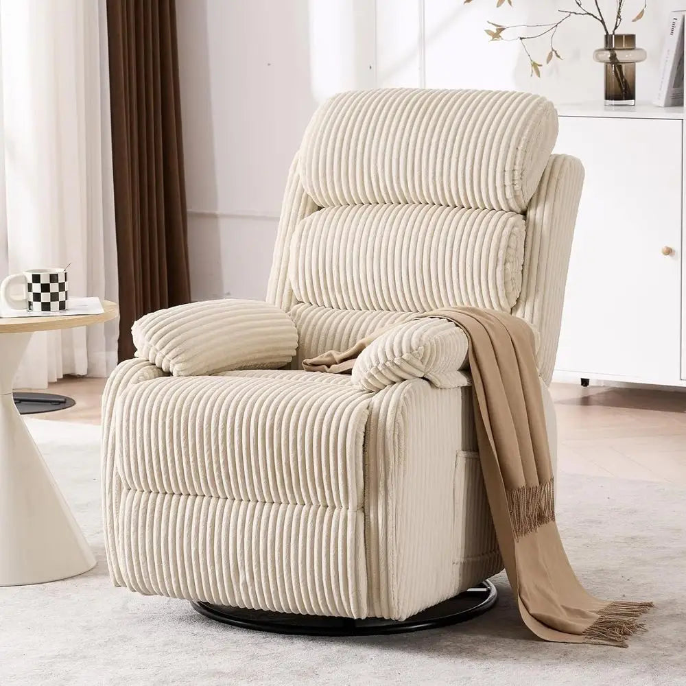 360-Degree Swivel Rocking Recliner Chair with Side Pocket for Nursery and Comfortable Velvet Upholstered Single Sofa Armchair, I